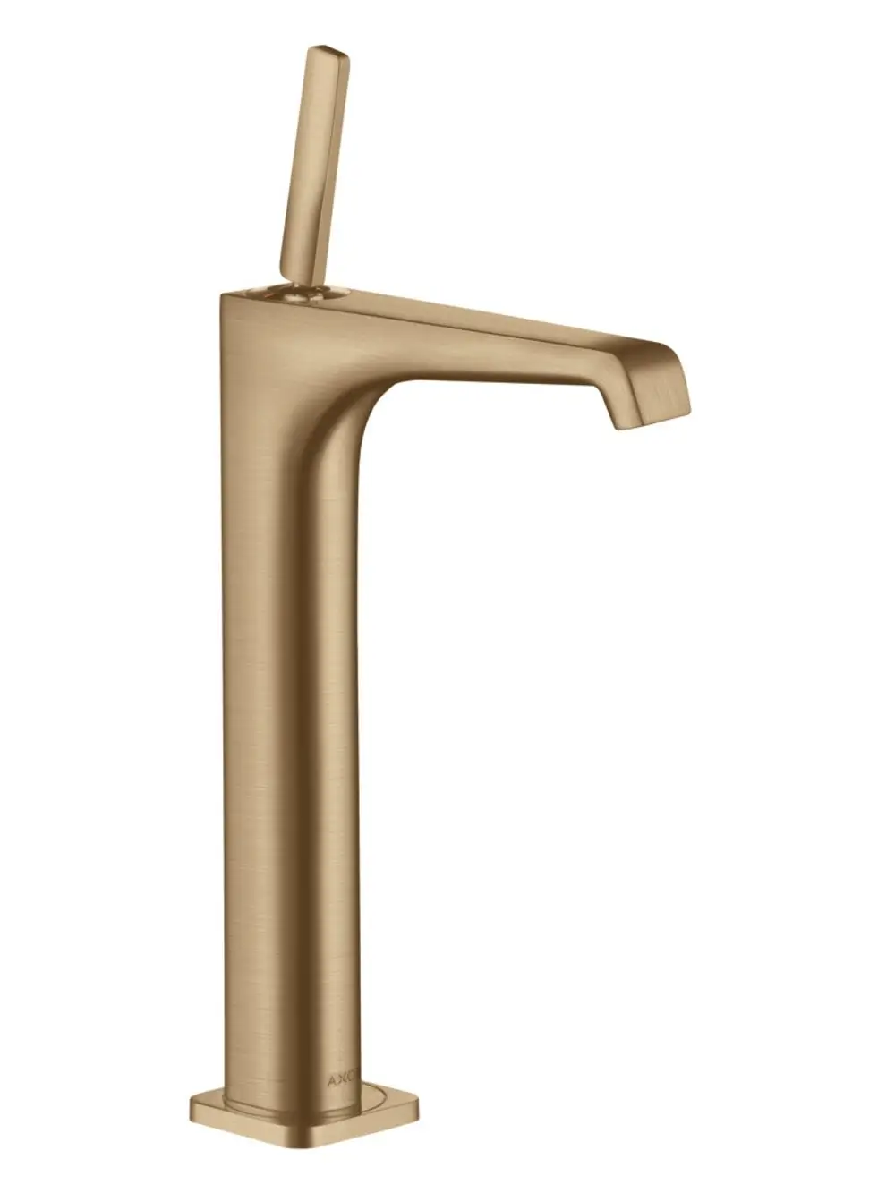 Wasserhahn in gebürstetem Bronze-Finish von AXOR, mit einem Hebelgriff und modernem, minimalistischen Design für Aufsatzwaschtische.